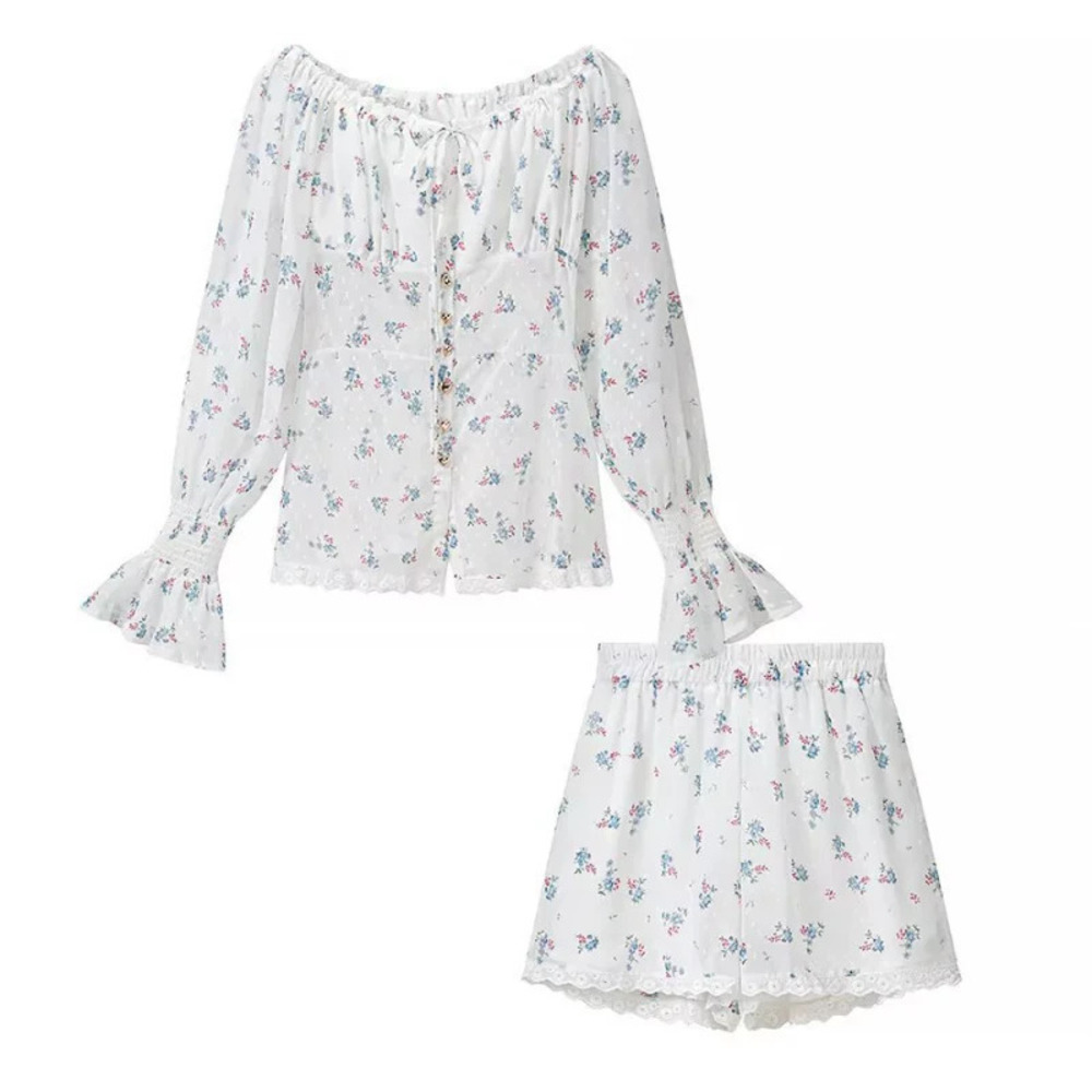 ZARA Feng Spring Chic Long Sleeve Top and Shorts Set
